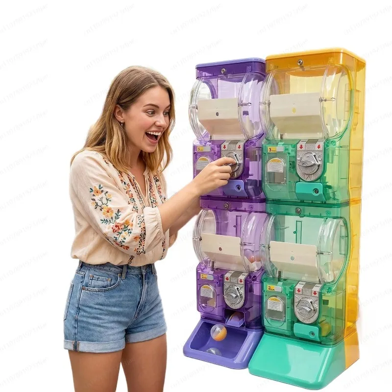 Arcade And Vending - ตู้กาชาปองสองชั้นสีขาวใส แบบหยอดเหรียญ สำหรับลูกบอลกาชาขนาด 75 มม. เหมาะสำหรับร้านเกมอาร์เคด