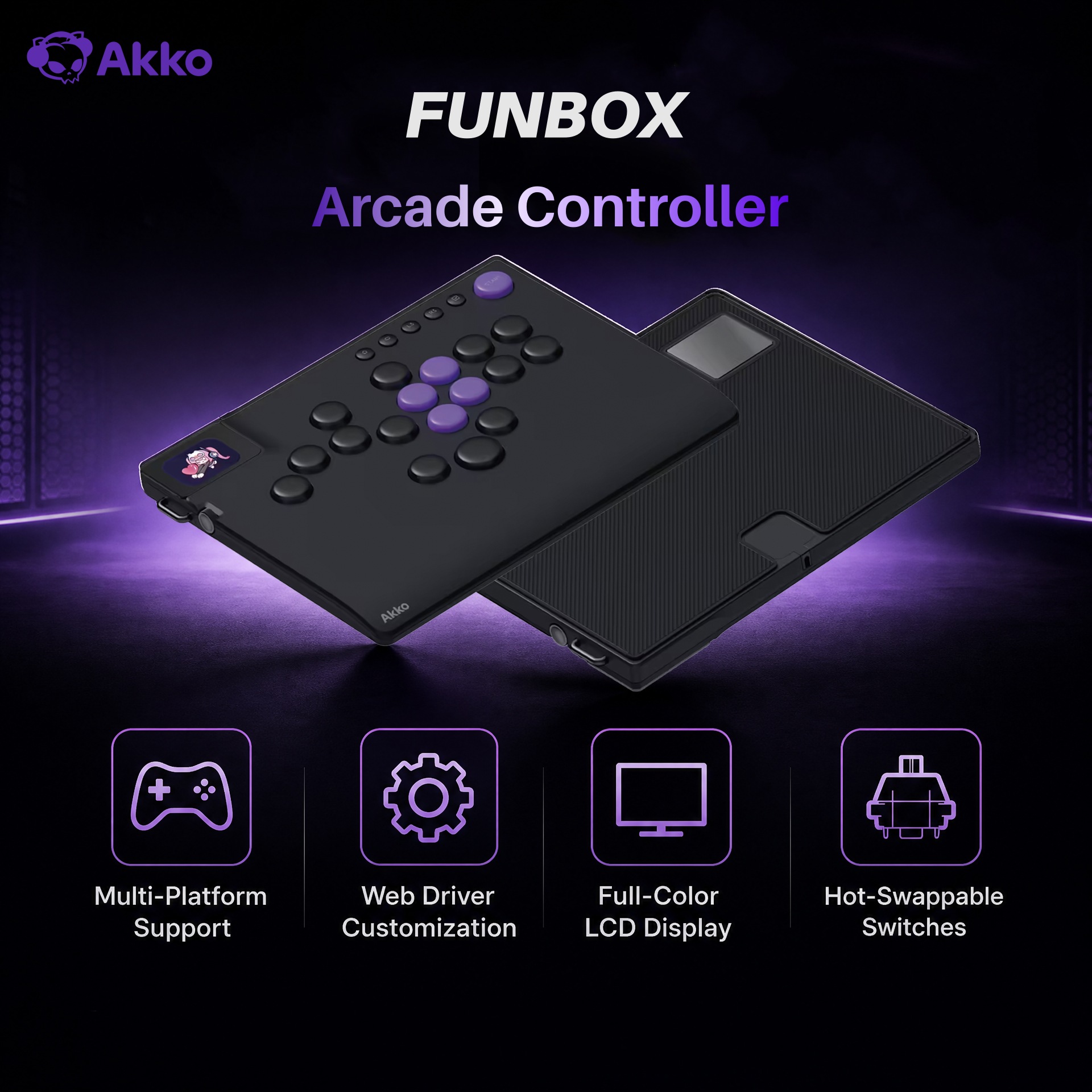 Arcade No - Akko FUNBOX คอนโทรลเลอร์แบบไม่มีคันโยกแม่เหล็ก คอนโทรลเลอร์แบบไม่มีคันโยกสำหรับเกมอาร์เคด คีย์บอร์ดสำหรับ PC/PS5/PS4